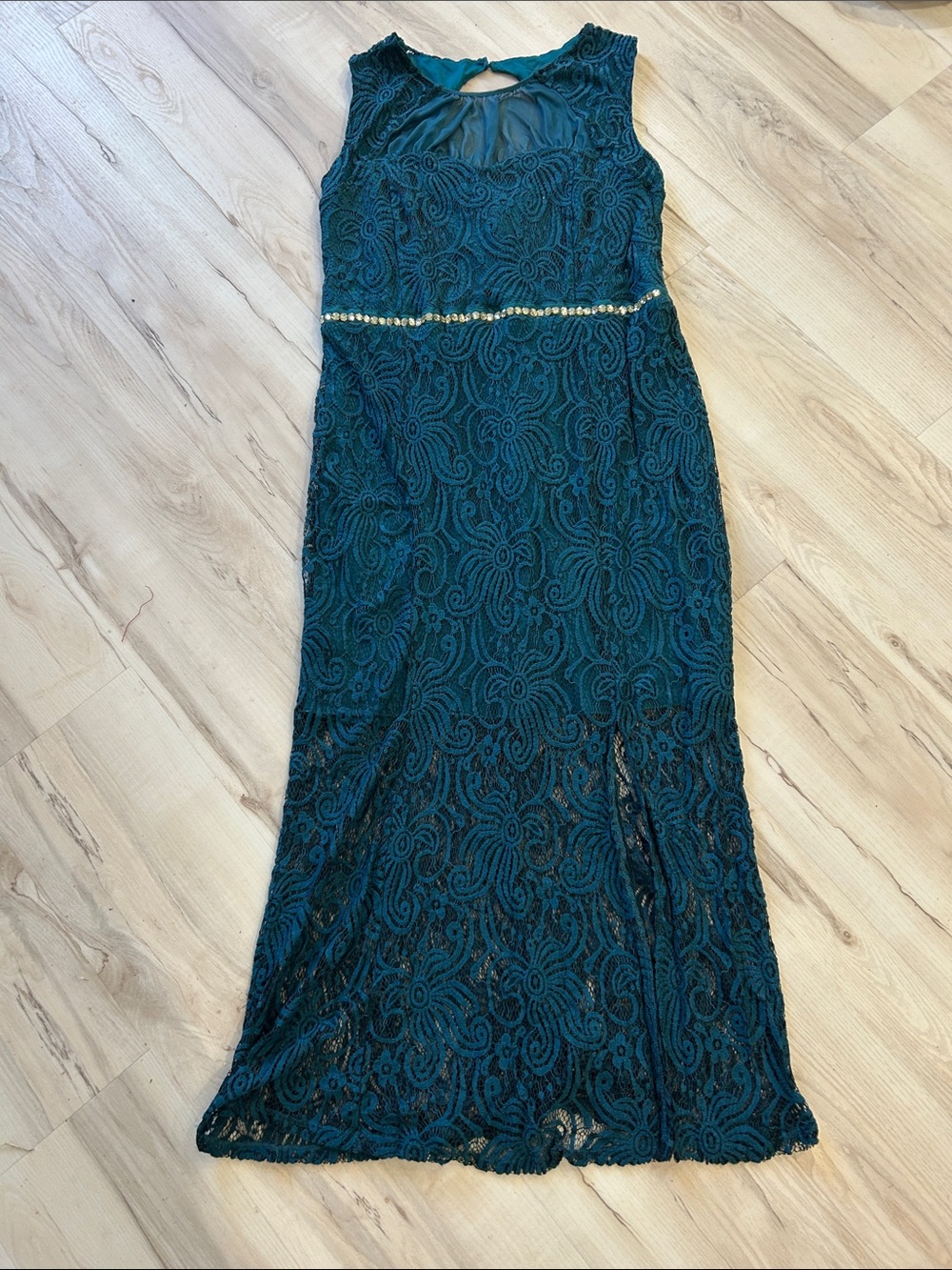 Enfocus Studio Teal Lace Maxi Dress with Beaded Waist